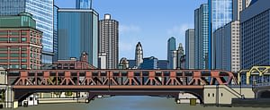 2D design render of Chicago, IL Wells St bridge by Bionic Tree